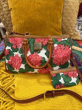 Dooney and Bourke red hydrangea satchel